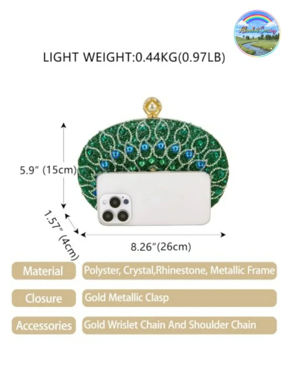 Crystal Gemstone Clutch Evening Bag Gold Metal Frame Chain Crossbody